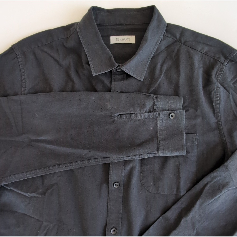 Jekaoyi Shirt Mens Large Black Cotton Linen Long Sleeve Summer Night Casual